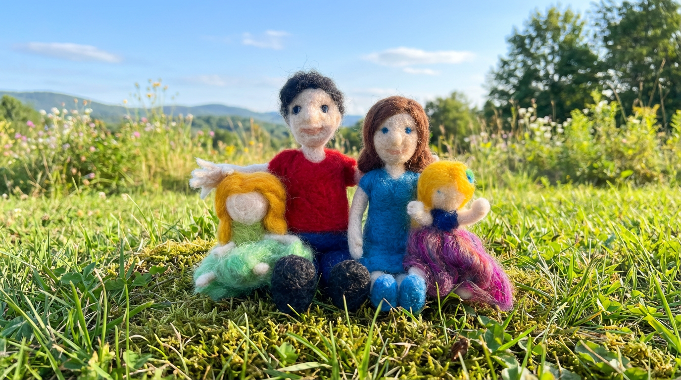 A charming felt doll family displayed together